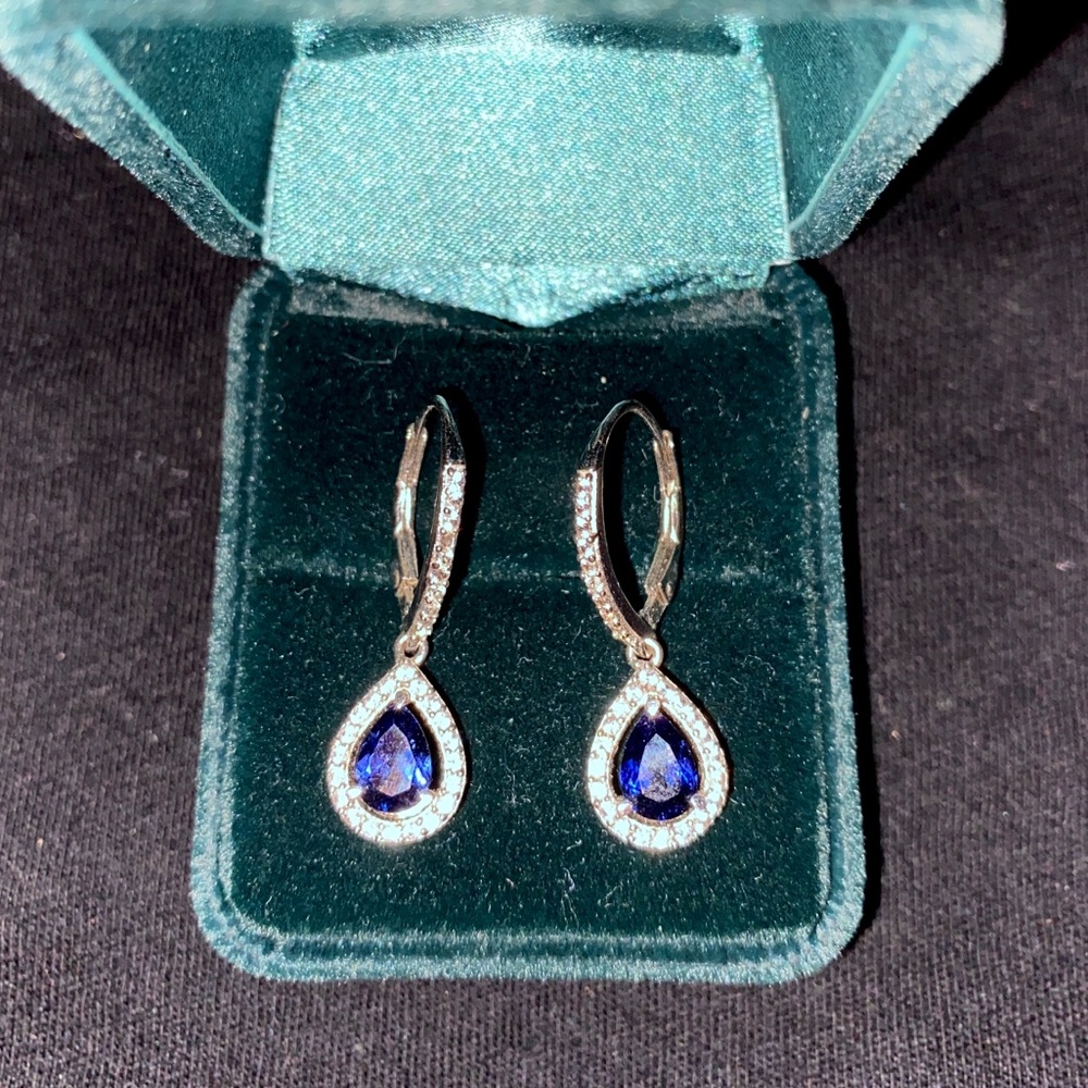 Blue and White Lab-Created Sapphire Earrings Sterling Silver